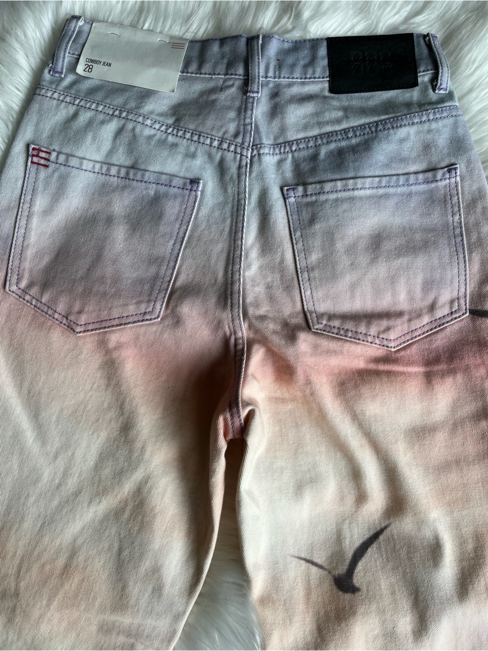 🆕 BDG URBAN OUTFITTERS JEANS 28 COWBOY JEAN SCENIC SUNSET OMBRE PASTELS SEAGULLS - Picture 5 of 12